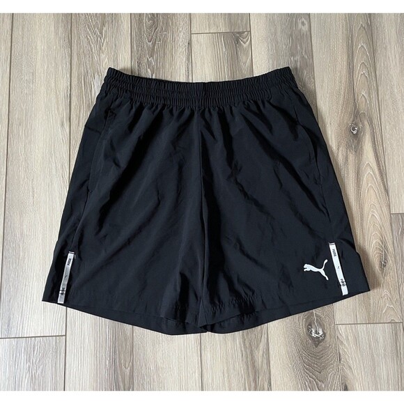 PUMA Black Athletic Shorts Mens Size Large 6” Inseam 100% Polyester Gym Running - Picture 1 of 8